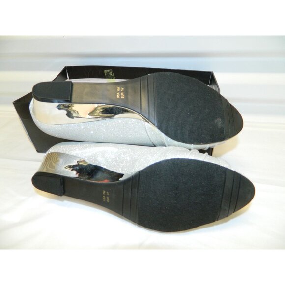 Nina Silver Glitter Peep-Toe Wedge Shoes Size 7M Metallic Gray - Picture 10 of 15